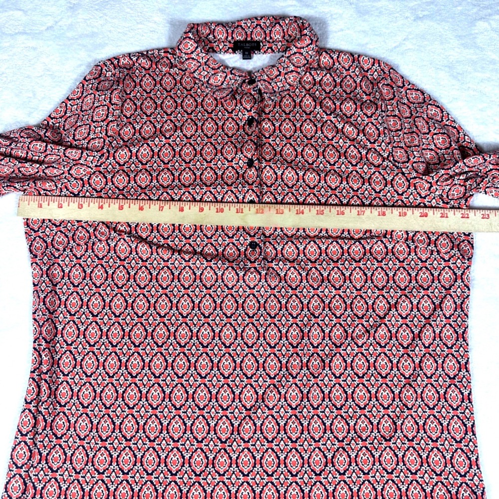 Talbots Tunic Top Women 1X Coral Navy Geometric Medallion 3/4 Sleeve Stretch - Picture 7 of 9